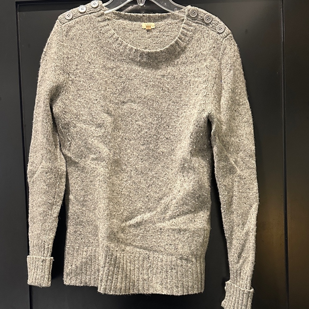 J. Crew Heather Gray Button-Shoulder Sweater
